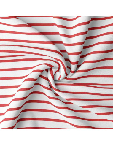 Tissu jersey rayé breton - Blanc et rouge