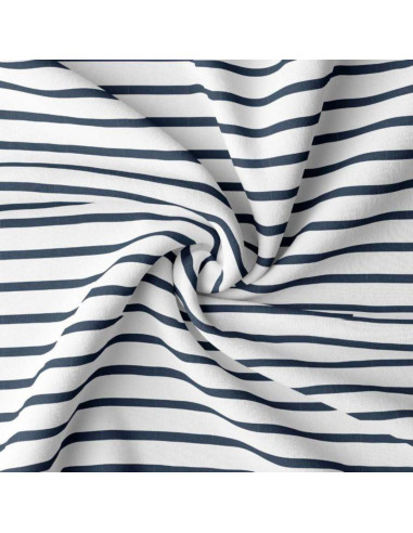 Tissu jersey rayé breton - Blanc et bleu