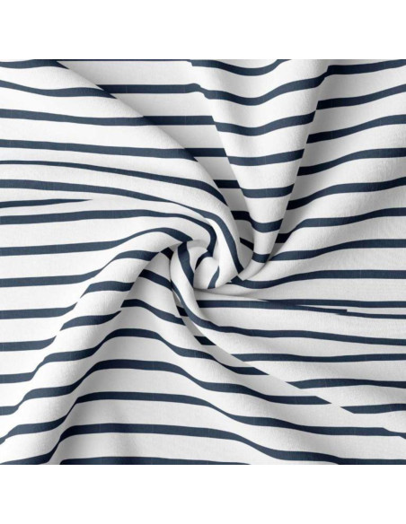 Tissu jersey rayé breton - Blanc et bleu
