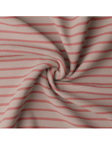 Tissu jersey rayé breton - Galet et paprika