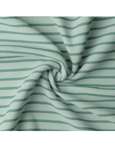 Tissu jersey rayé breton - Vert de gris et eucalyptus