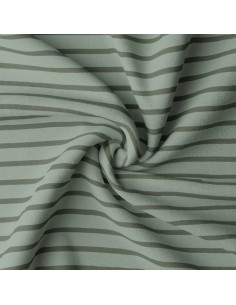 Tissu jersey rayé breton - Amande et fougère