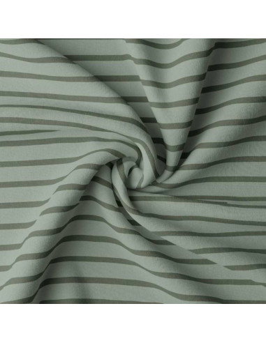 Tissu jersey rayé breton - Amande et fougère