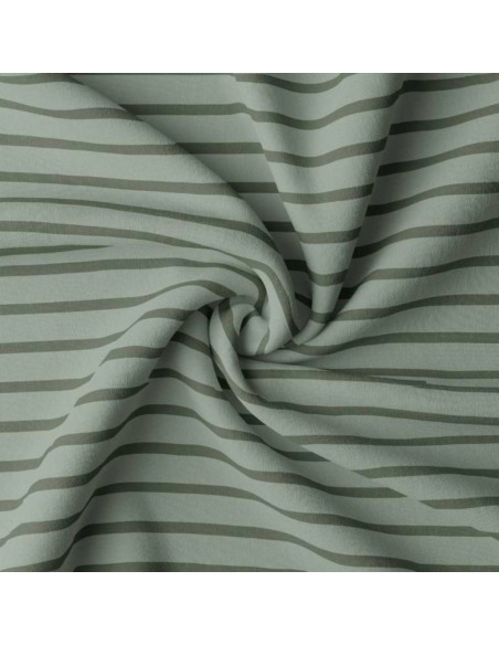 Tissu jersey rayé breton - Amande et fougère