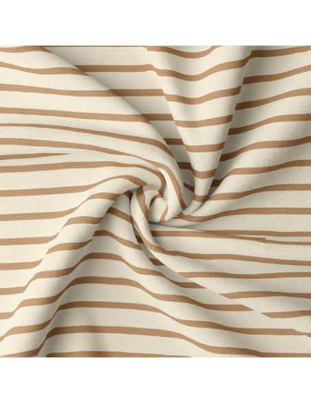 Tissu jersey rayé breton - Écru et camel