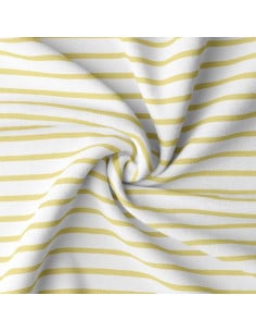 Tissu jersey rayé breton - Blanc et vanille