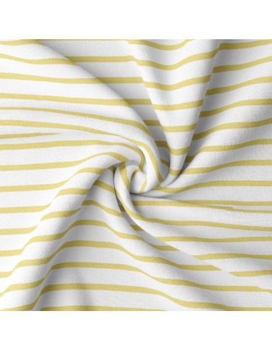 Tissu jersey rayé breton - Blanc et vanille