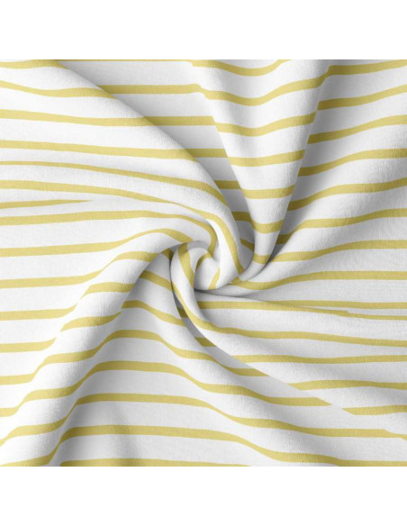 Tissu jersey rayé breton - Blanc et vanille