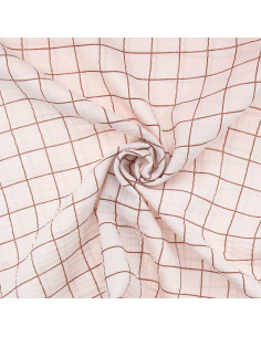 Tissu double gaze à carreaux - Morganite et fauve
