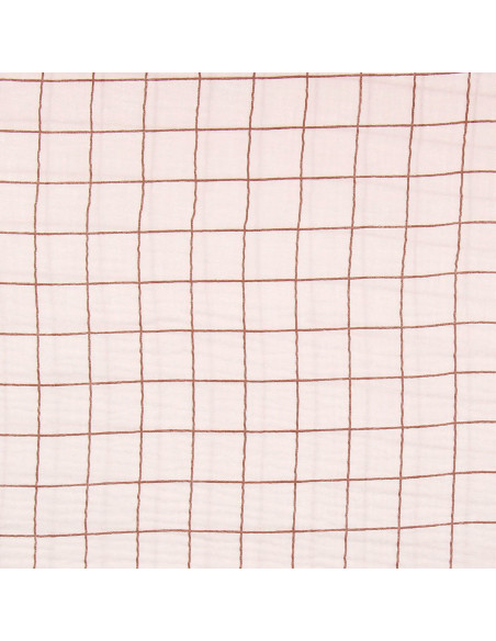Tissu double gaze à carreaux - Morganite et fauve