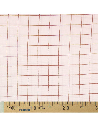 Tissu double gaze à carreaux - Morganite et fauve
