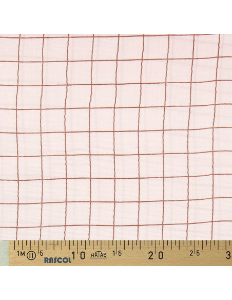 Tissu double gaze à carreaux - Morganite et fauve