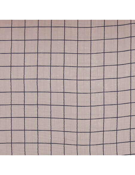 Tissu double gaze à carreaux - Galet et indigo