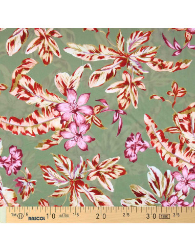 Tissu lycra maillot de bain - Fleurs fond vert