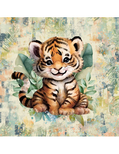 Panneau tissu sweat léger 40 cm x 50 cm - Tigre tropical