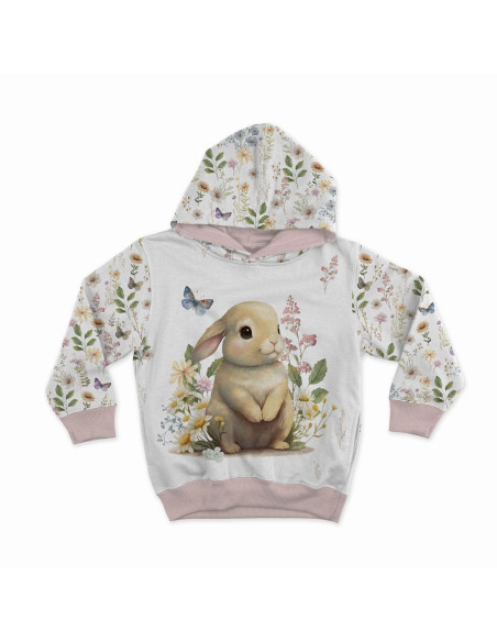Panneau tissu sweat léger 40 cm x 50 cm - Lapin dans la clairière fond écru