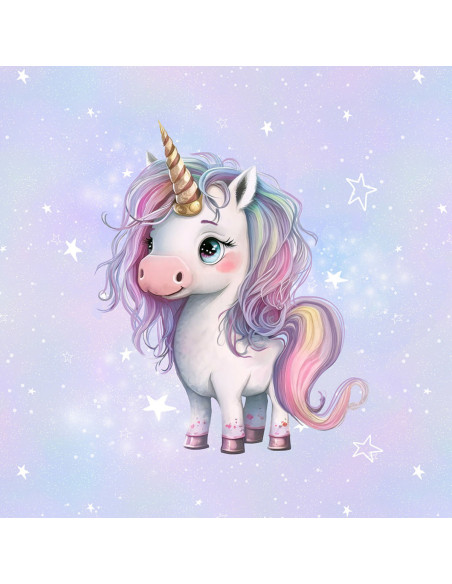 Panneau tissu sweat léger 40 cm x 50 cm - Licorne princesse étoiles