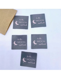 Lot de 5 étiquettes tissées à coudre To the moon and back 2