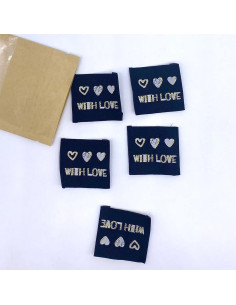 Lot de 5 étiquettes tissées à coudre With Love lurex 2