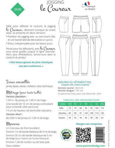 Patron de jogging et short pour homme Le Coureur - Les BG