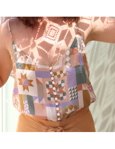 Tissu crêpe Marocain de viscose Patchwork Mauve - La Maison Naïve