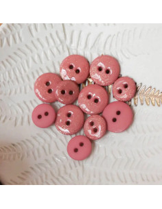 Bouton glitter 2 trous - Vieux rose
