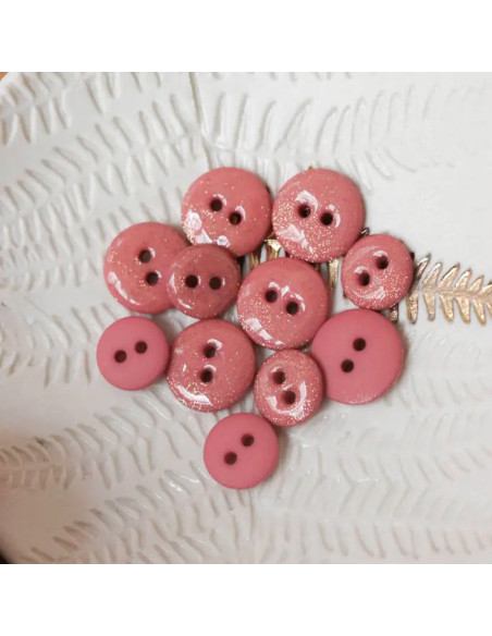 Bouton glitter 2 trous - Vieux rose