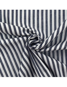 Tissu popeline de coton - Rayures larges - Bleu marine