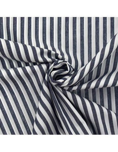 Tissu popeline de coton - Rayures larges - Bleu marine