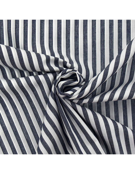 Tissu popeline de coton - Rayures larges - Bleu marine