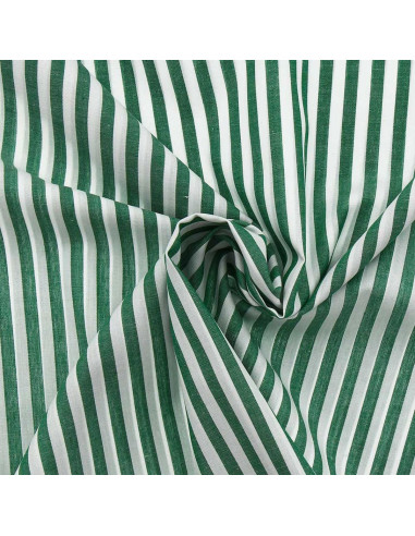 Tissu popeline de coton - Rayures larges - Vert foncé