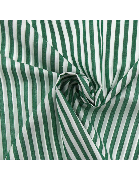 Tissu popeline de coton - Rayures larges - Vert foncé