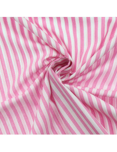 Tissu popeline de coton - Rayures larges - Rose