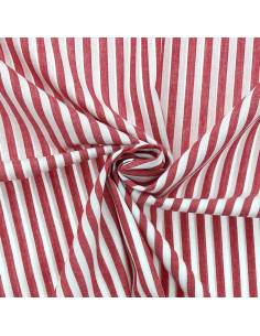 Tissu popeline de coton - Rayures larges - Rouge