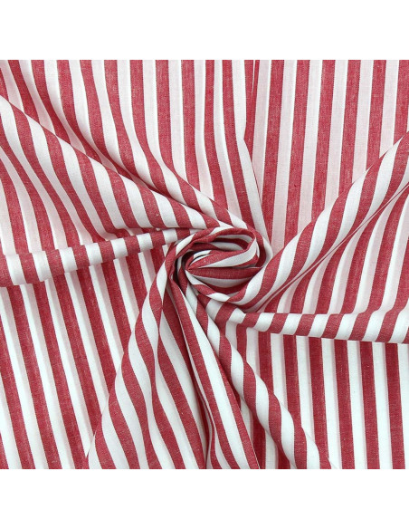 Tissu popeline de coton - Rayures larges - Rouge