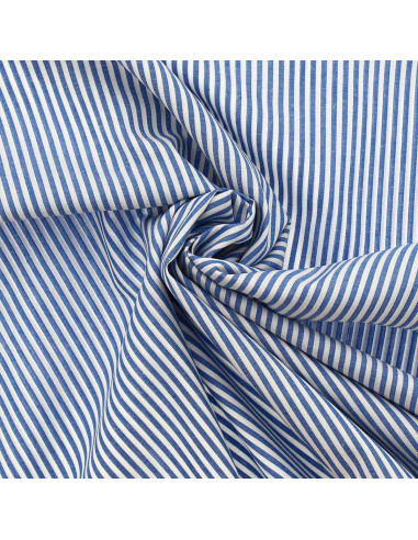 Tissu popeline de coton - Rayures fines - Bleu