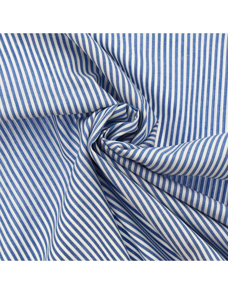 Tissu popeline de coton - Rayures fines - Bleu
