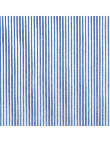 Tissu popeline de coton - Rayures fines - Bleu