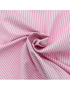Tissu popeline de coton - Rayures fines - Rose