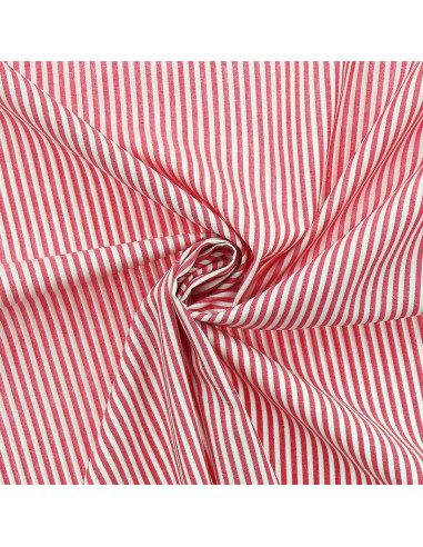Tissu popeline de coton - Rayures fines - Rouge cerise