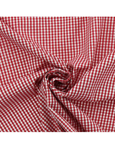Tissu popeline de coton - Vichy petits carreaux - Rouge