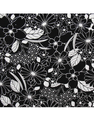 Tissu viscose fantaisie - Joelle noir et blanc
