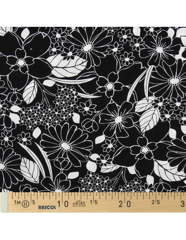 Tissu viscose fantaisie - Joelle noir et blanc