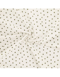 Tissu popeline de coton fantaisie - Coeur kaki