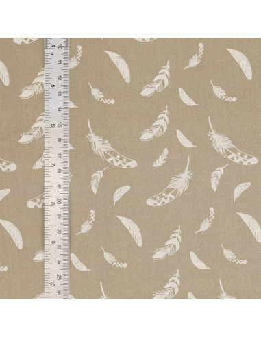 Tissu popeline de coton fantaisie - Plume galet