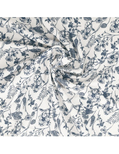 Tissu popeline de coton fantaisie - Nadine indigo