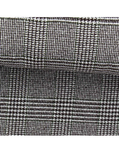 Tissu drap de laine fantaisie pour manteau - Pied de poule marron et kaki