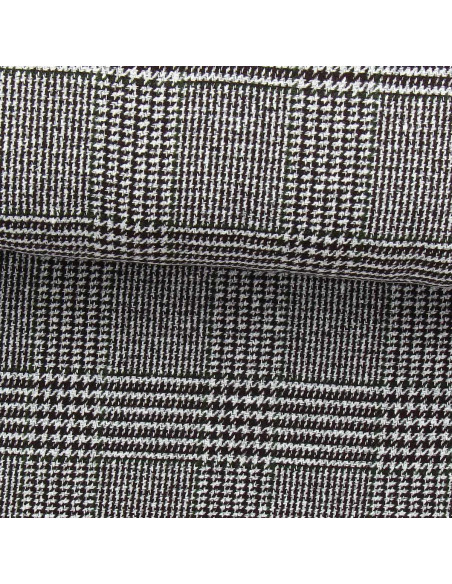 Tissu drap de laine fantaisie pour manteau - Pied de poule marron et kaki