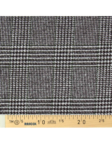 Tissu drap de laine fantaisie pour manteau - Pied de poule marron et kaki
