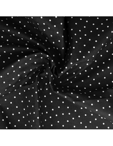 Tissu popeline de coton pois - Noir